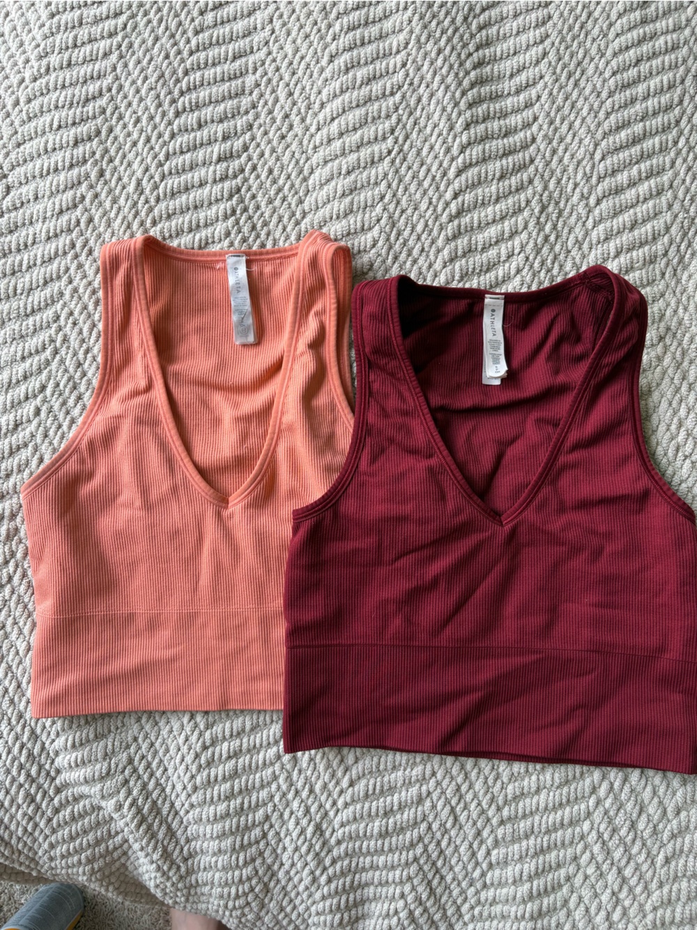 Athleta Ribbed V-Neck Tanks - Peach & Burgundy